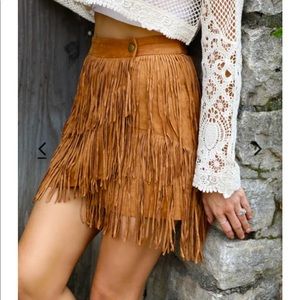 Brown Suede Fringe Skirt
